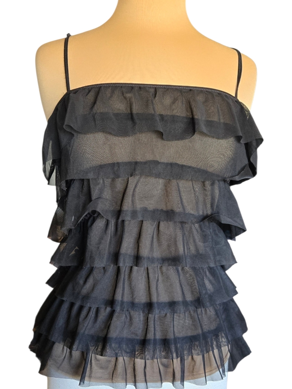 Victoria's Secret Black Sexy Sheer Ruffle Top Sz XS